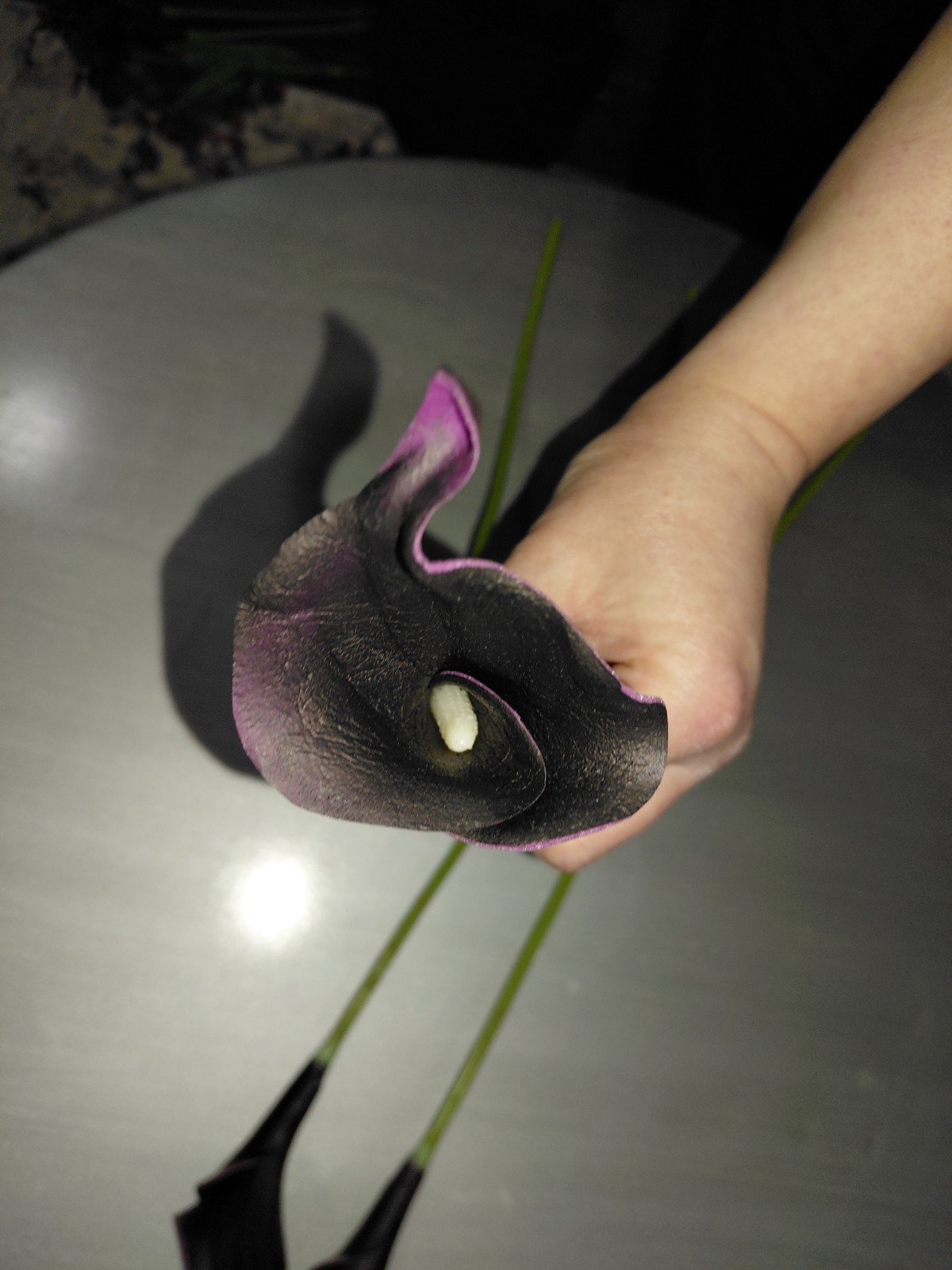 Bundle Of 3 Real Touch Faux Calla Lily Stem –Dark Purple 20.9″