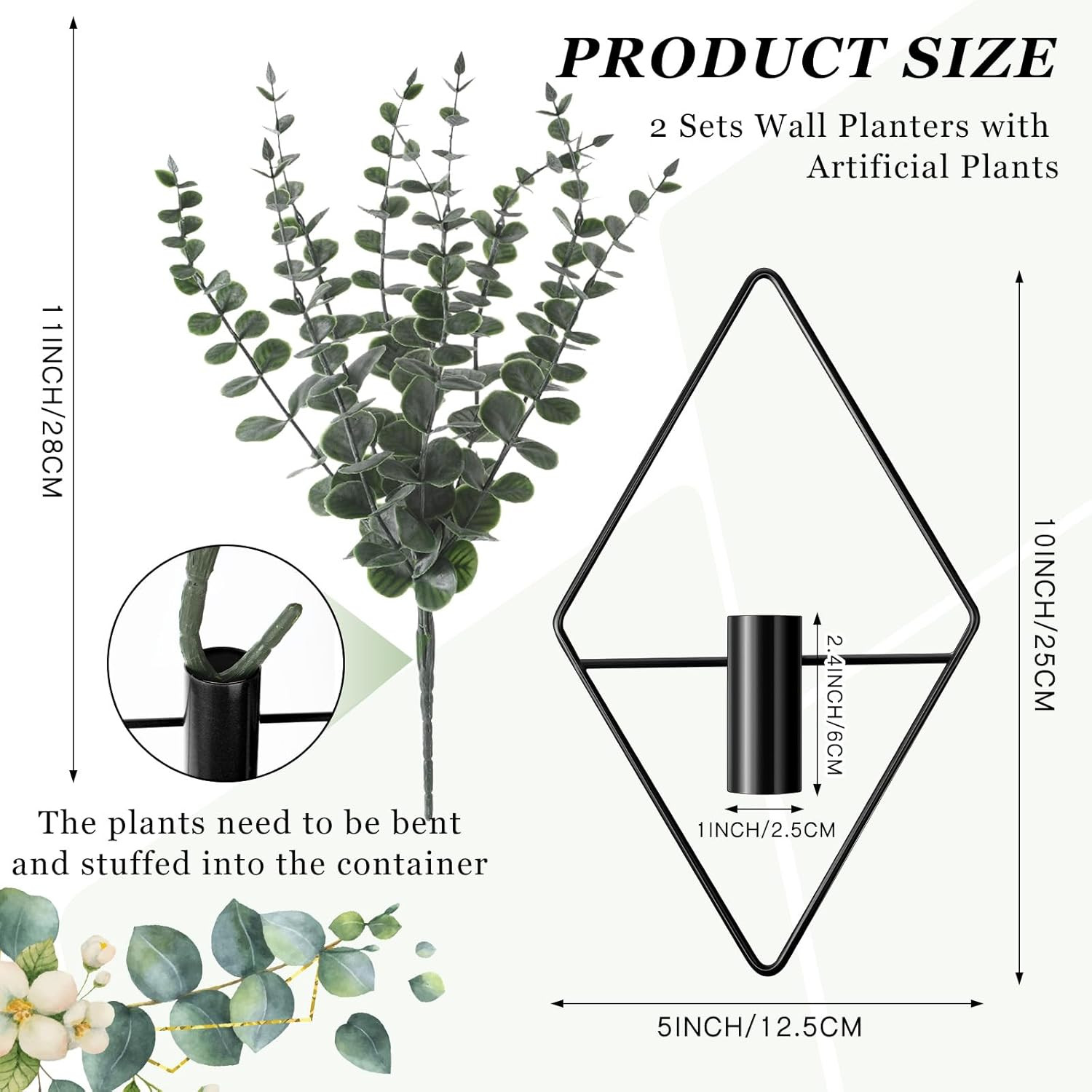 4 Pcs Hanging Planters with Artificial Eucalyptus Metal Hanging Vase Indoor Plan