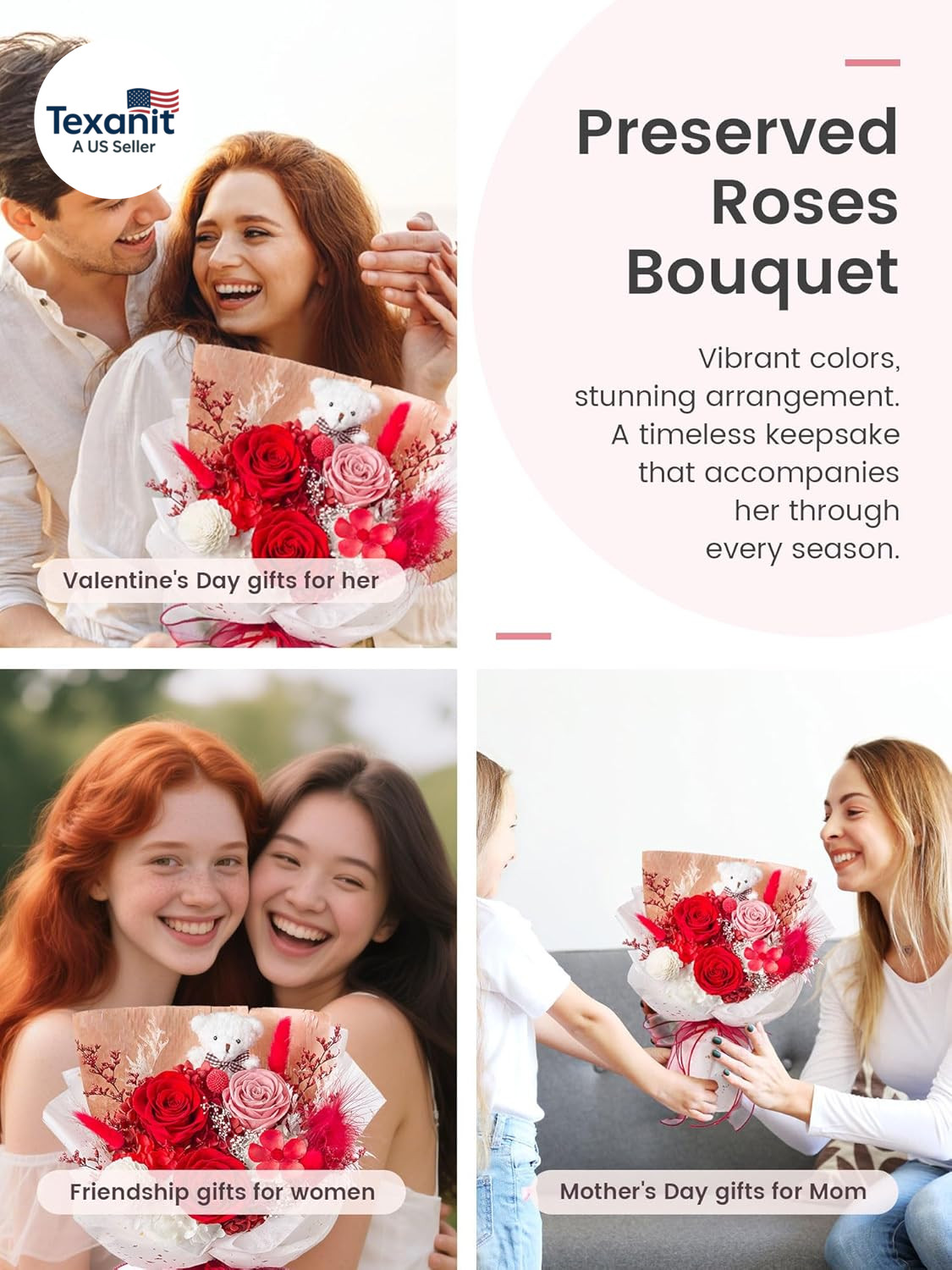 Forever Flower Bouquet Flowers for Delivery Prime Preserved Roses with Bear Gift