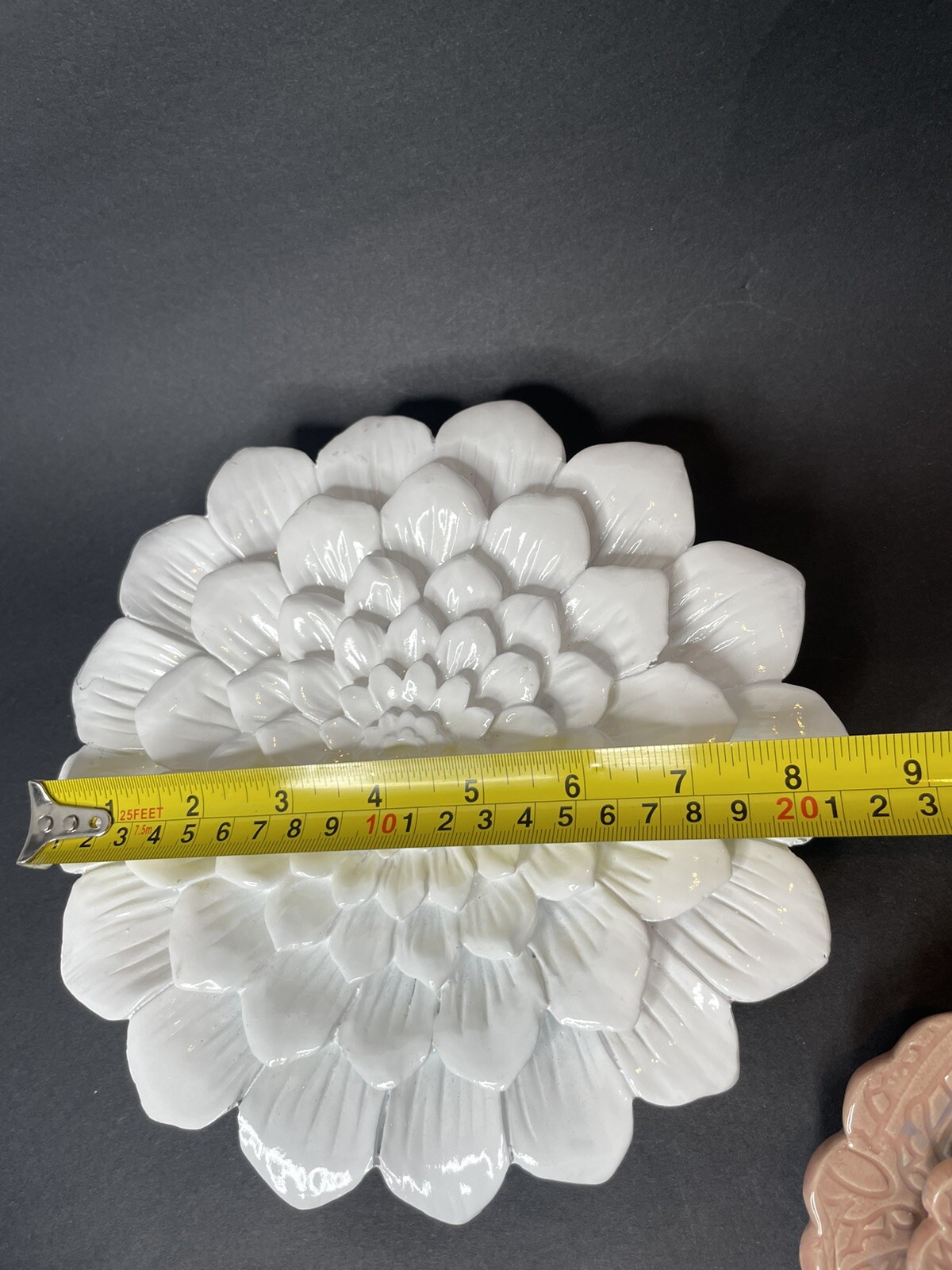 Ceramic Wall Art Flowers Rose 4.5” Peony Dusty Rose Pink Large White Mum 9”