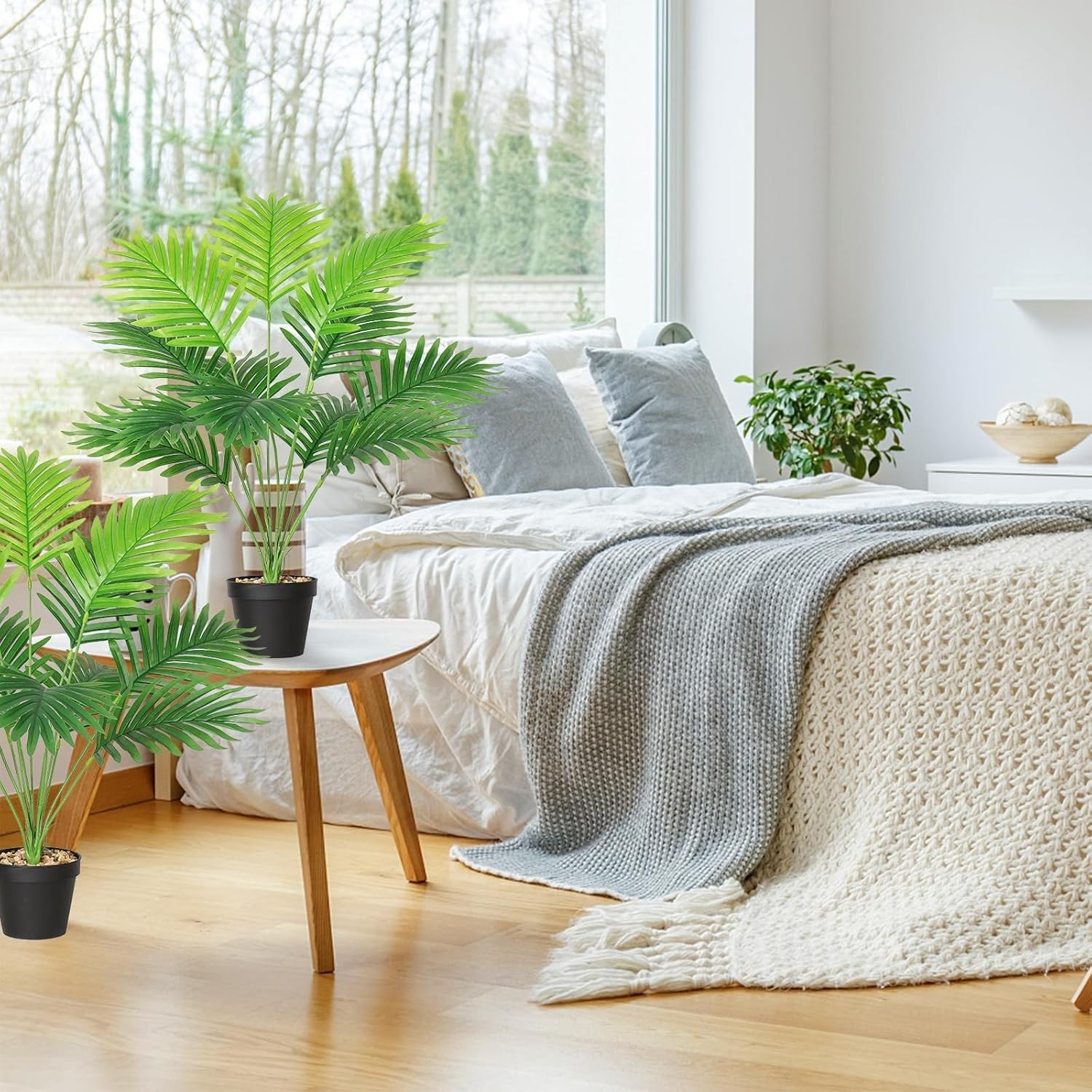 SOMYTING Set of 2 Artificial Areca Palm Plants in Pots, Fake Plants Artificial F