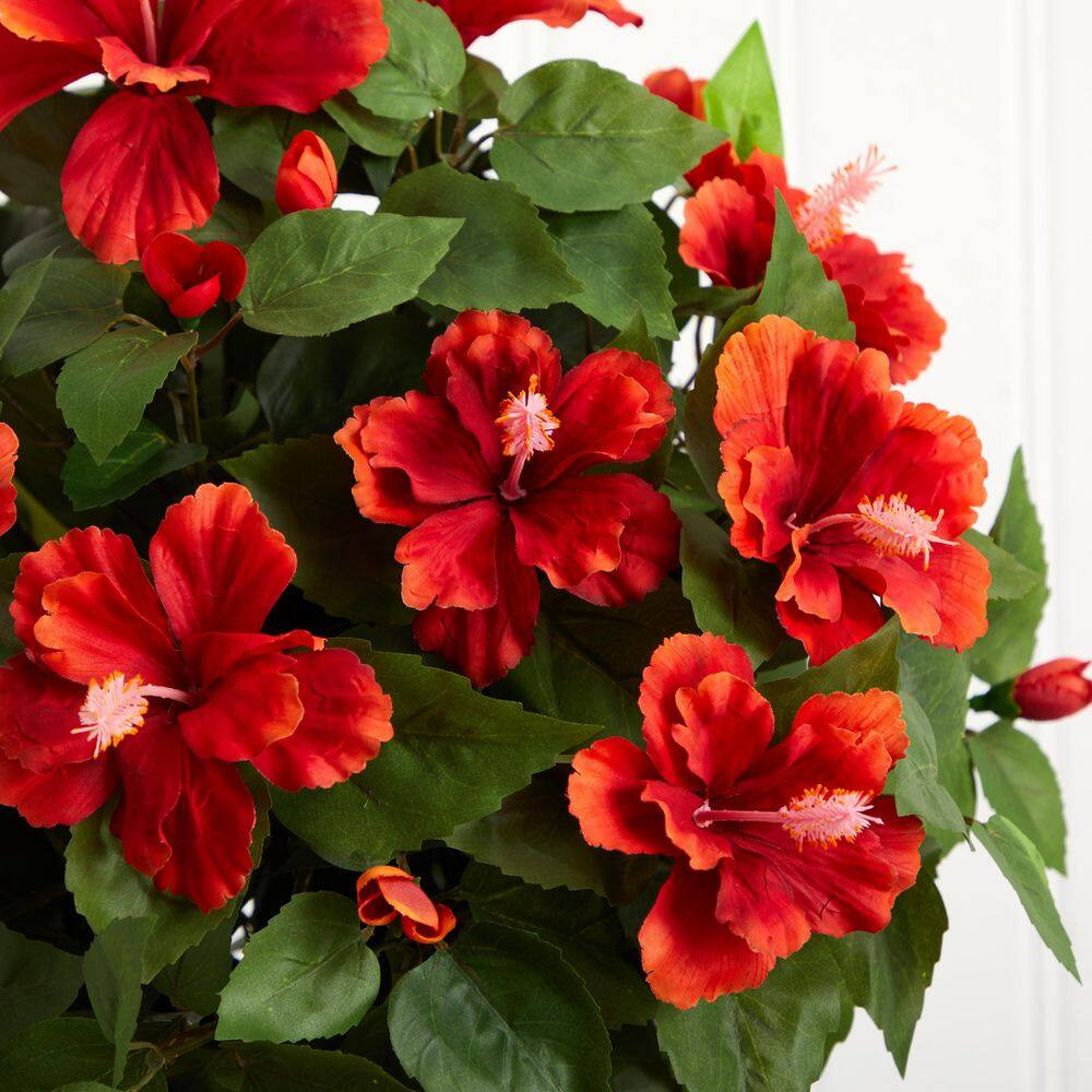 24 In. Artificial H Red Hibiscus with Vase Silk Plant