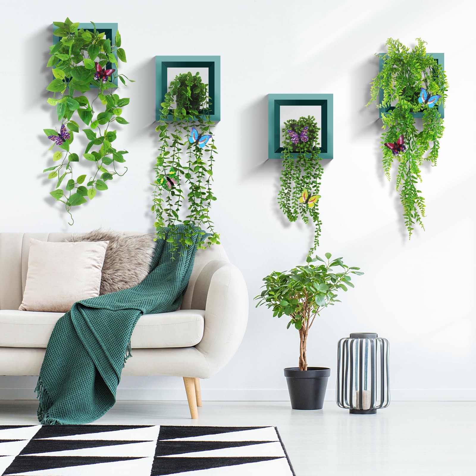 4 Pcs Artificial Hanging Plants with Pots – Realistic Fake Eucalyptus & Ivy V…