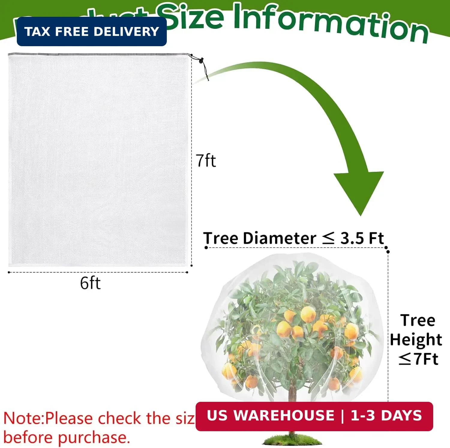 Fruit Tree Netting with Drawstring, 7 x 6ft Ultra-Fine Mesh Garden Insect & Bird