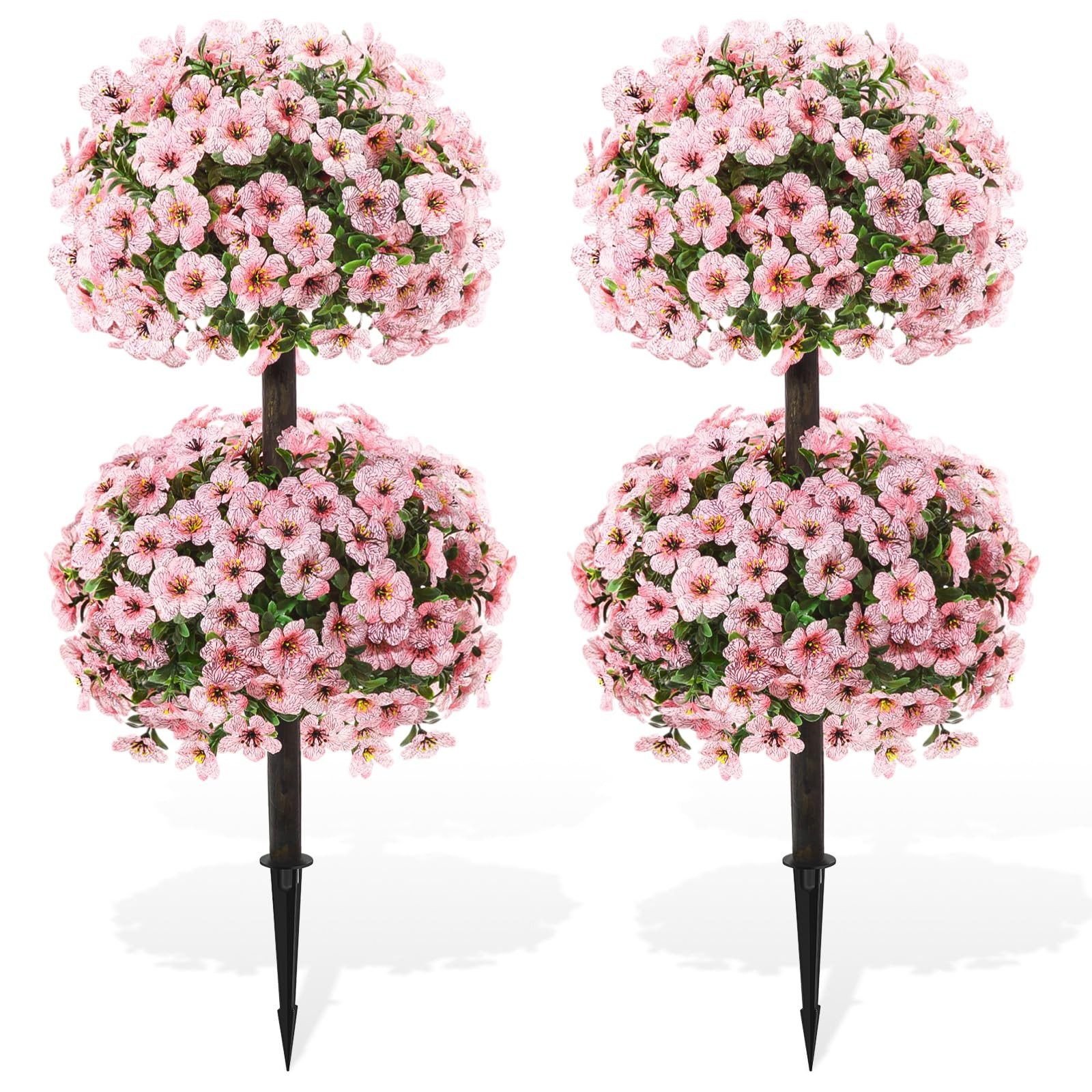 28 Inch Set of 2 Artificial Flowers Topiary Tree Double Boxwood with Spikes f…
