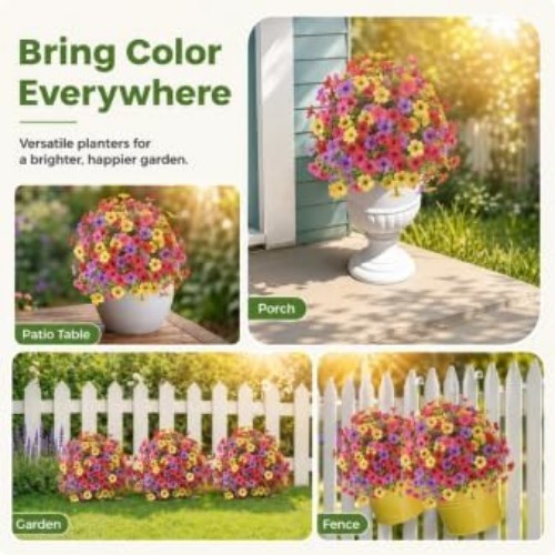22″ Realistic Artificial Flowers for Outdoors with Ground Stakes – UV Resista…