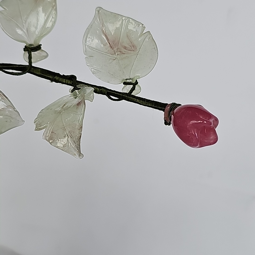 Vintage Chinese Glass Bonsai Tree Pink Cherry Blossom Celadon Pot Chinoiserie
