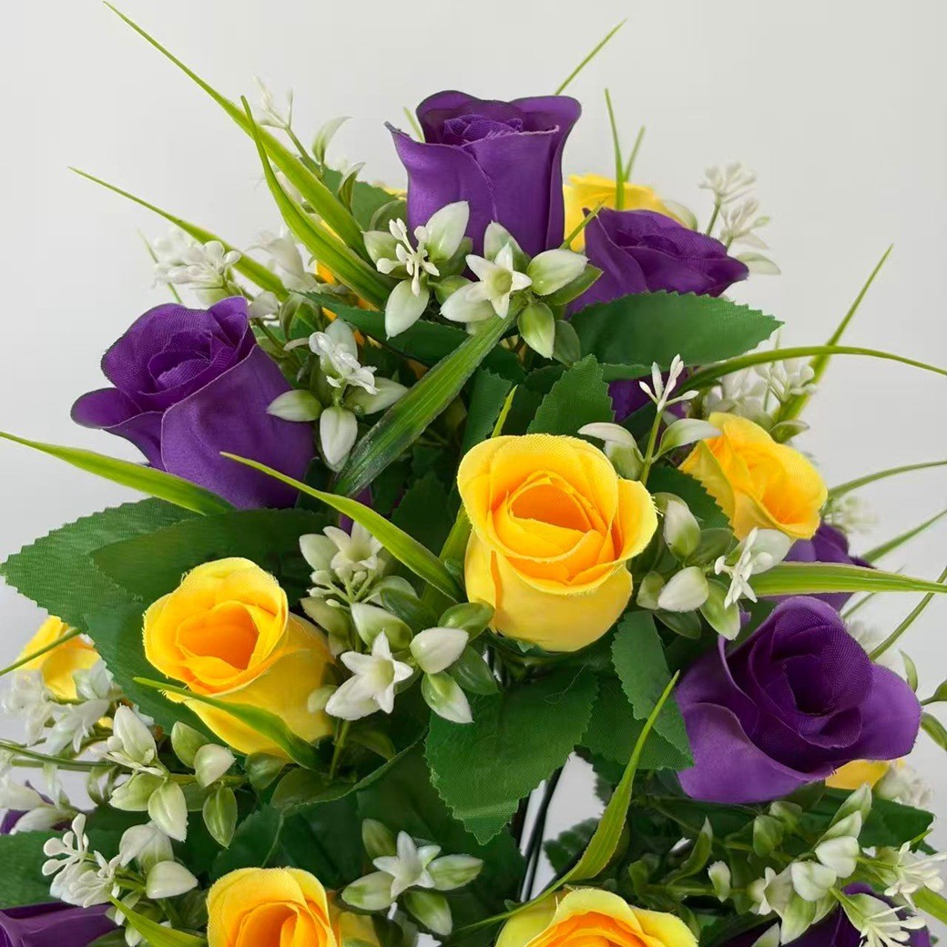 2 Pack Silk Bouquets Purple Yellow Green 43cm for Memorial Home Decor
