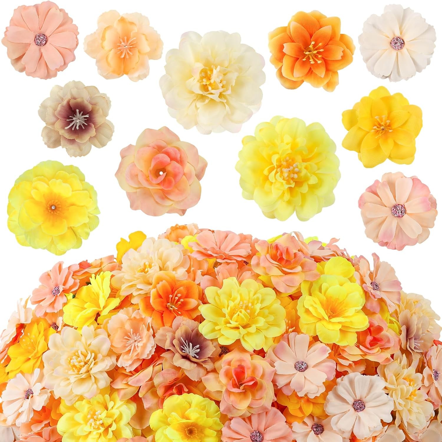 210 Pcs Mini Silk Flower Heads, Faux Rose Daisy Sunflower Bulk Crafts