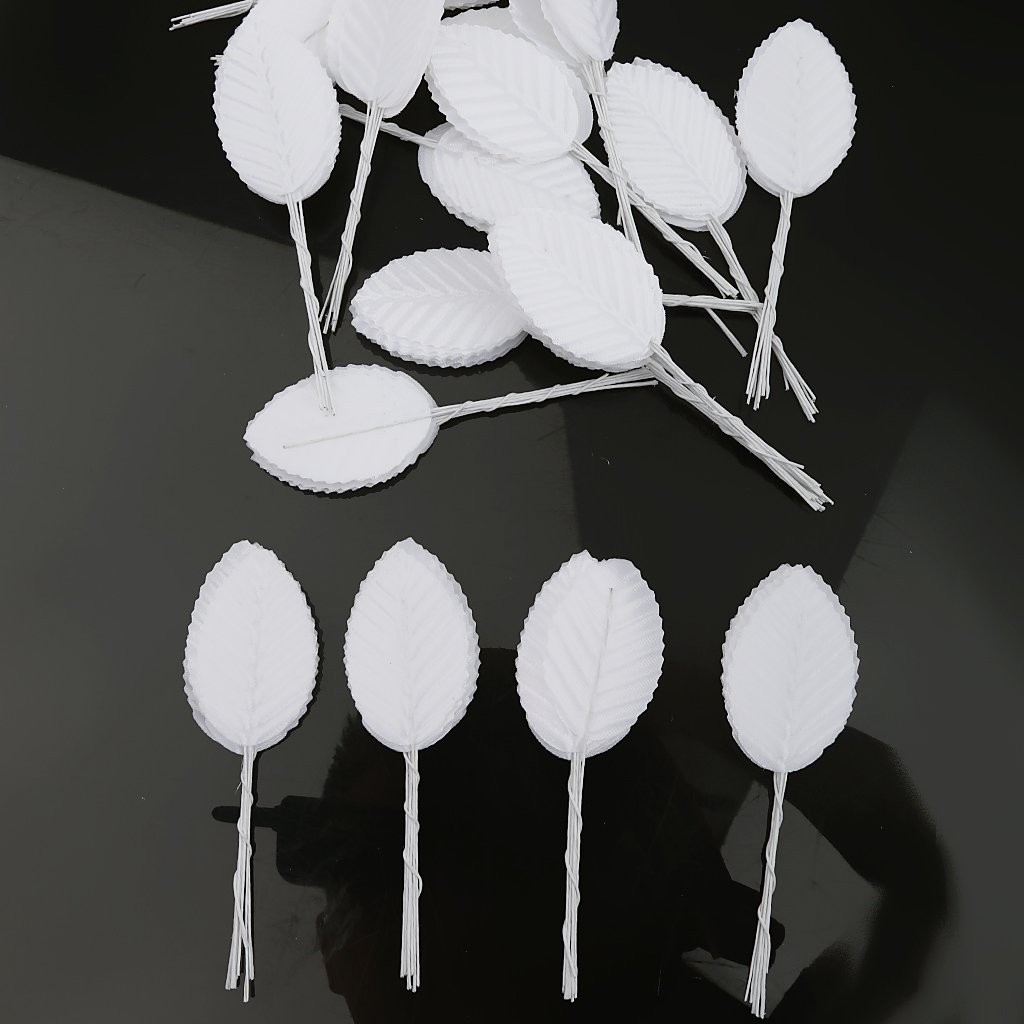200pcs Artificial Silk Leaves for Decor Wedding Corsage Bouquets – White
