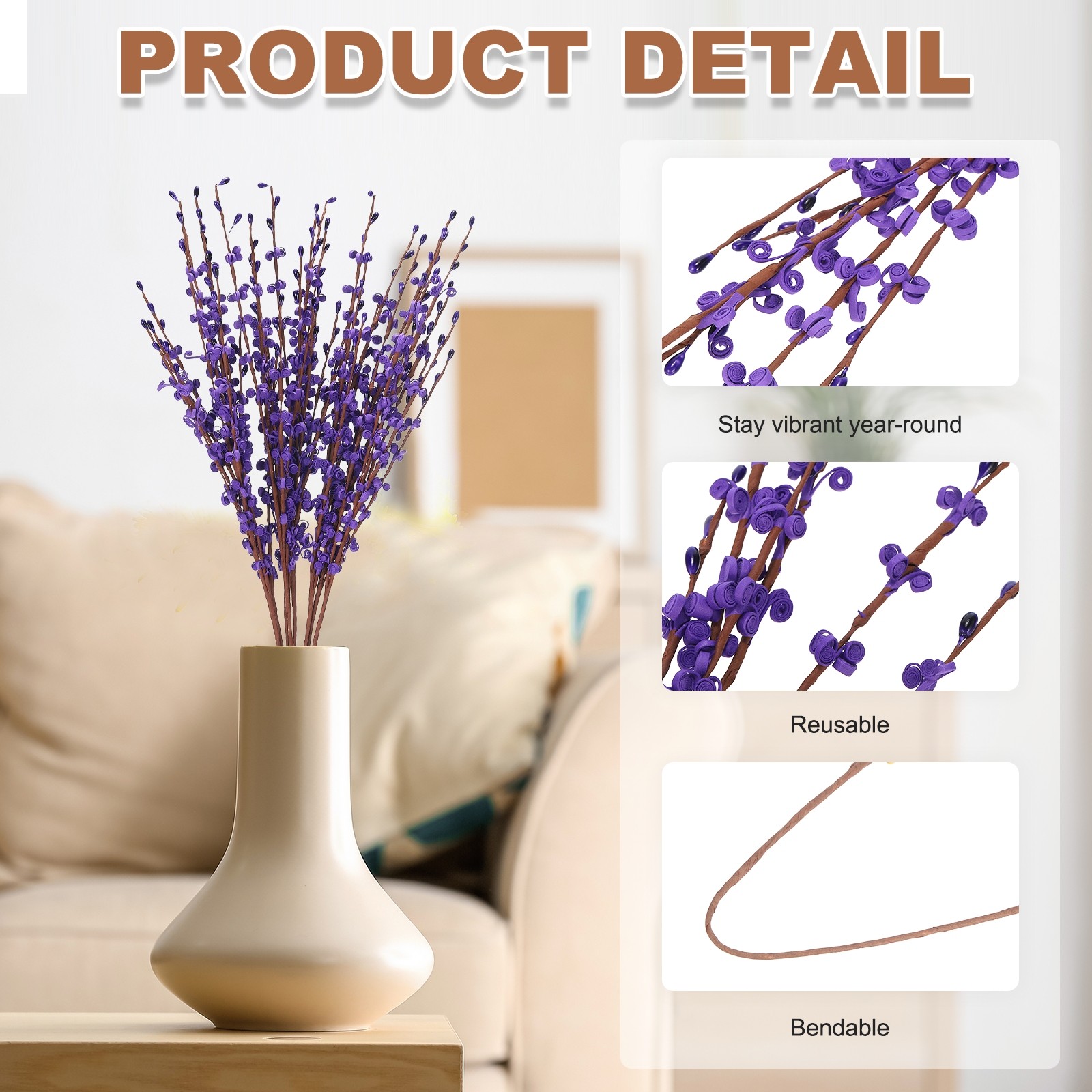 8Pcs Tall Jasmine Flower for DIY Floral Art Plant(Velvet Purple)]