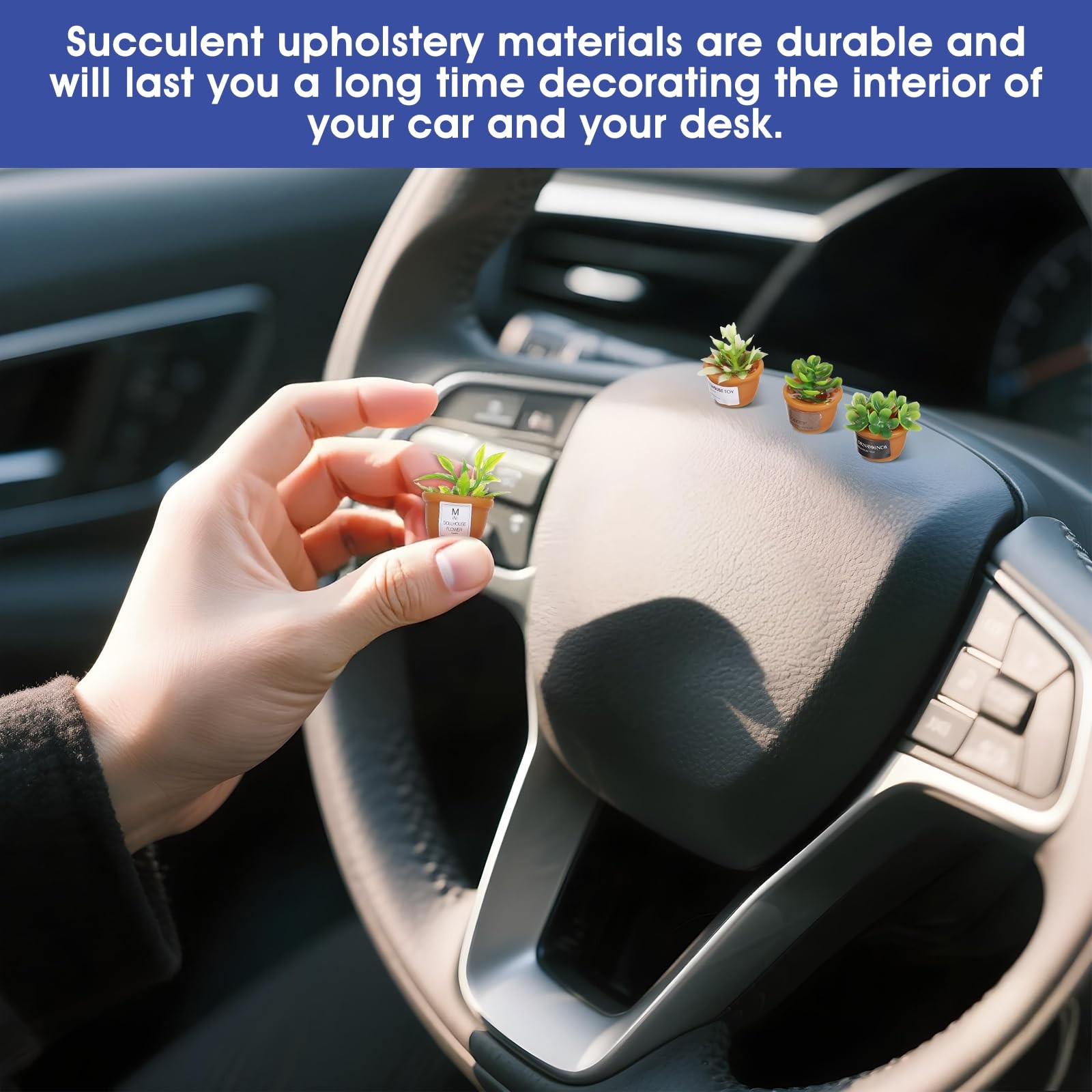 Mini Car Plant Decor,4Pcs Cute Succulent Dashboard Decorations Mini Succulent