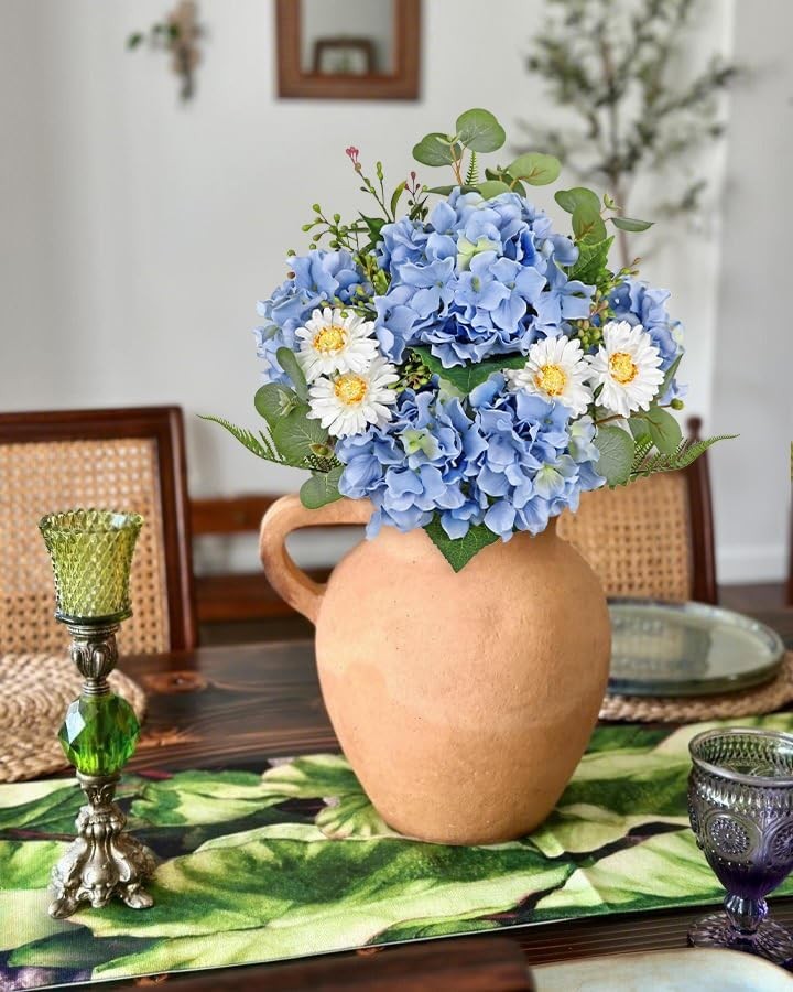 Hydrangea Artificial Flowers, 12PCS Mixed Blue Faux Flowers with Hydrangea &