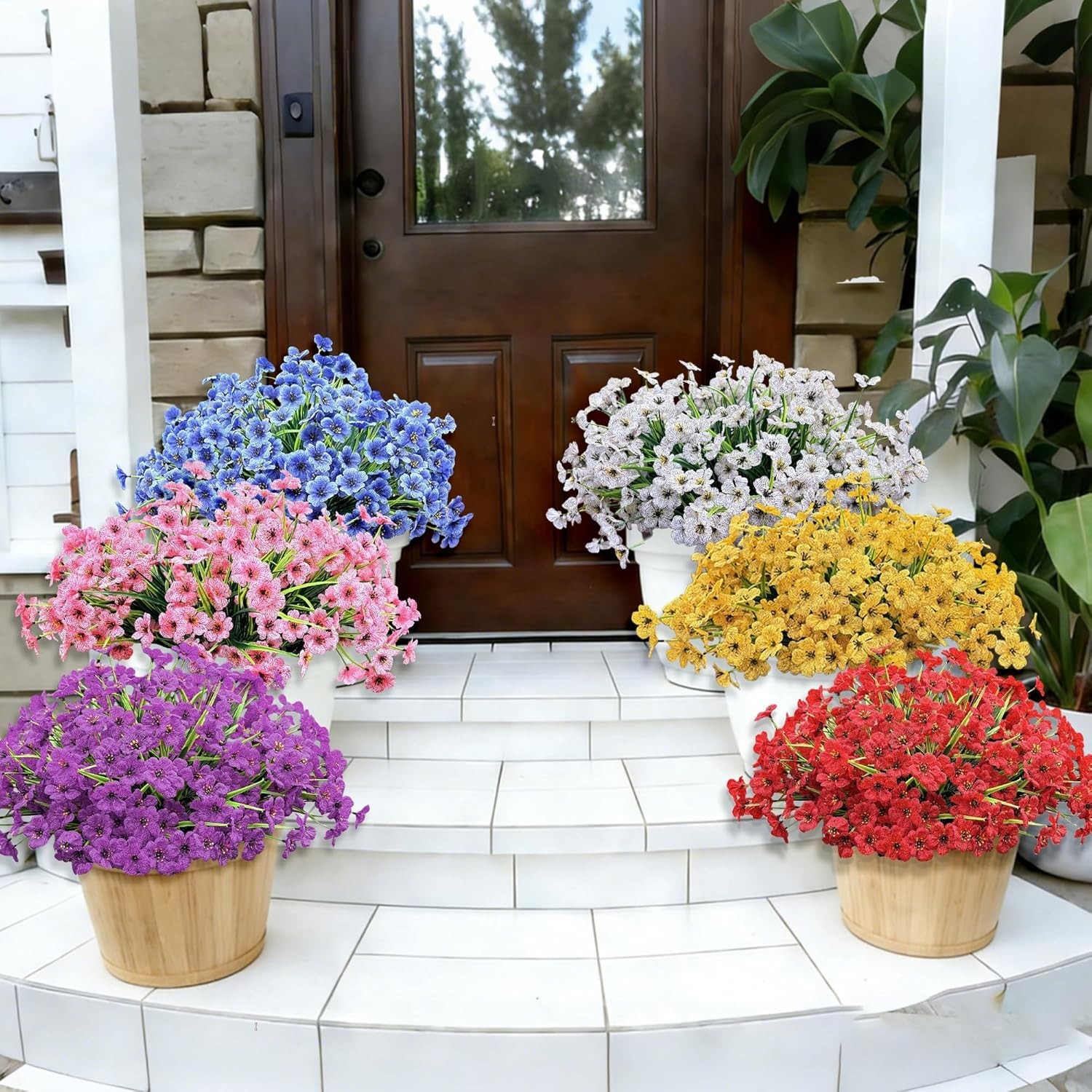 20 Bundles of UV Resistant Purple Artificial Flowers for Vibrant Outdoor Decor