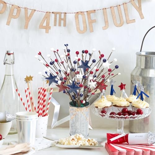 4th of July Decorations Artificial Patriotic Floral Picks with Vase, 1