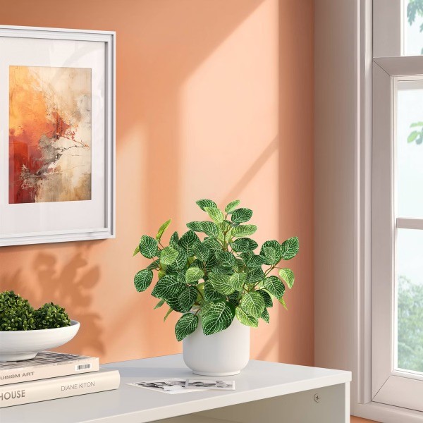 Mosaic Artificial Leaf in White Pot