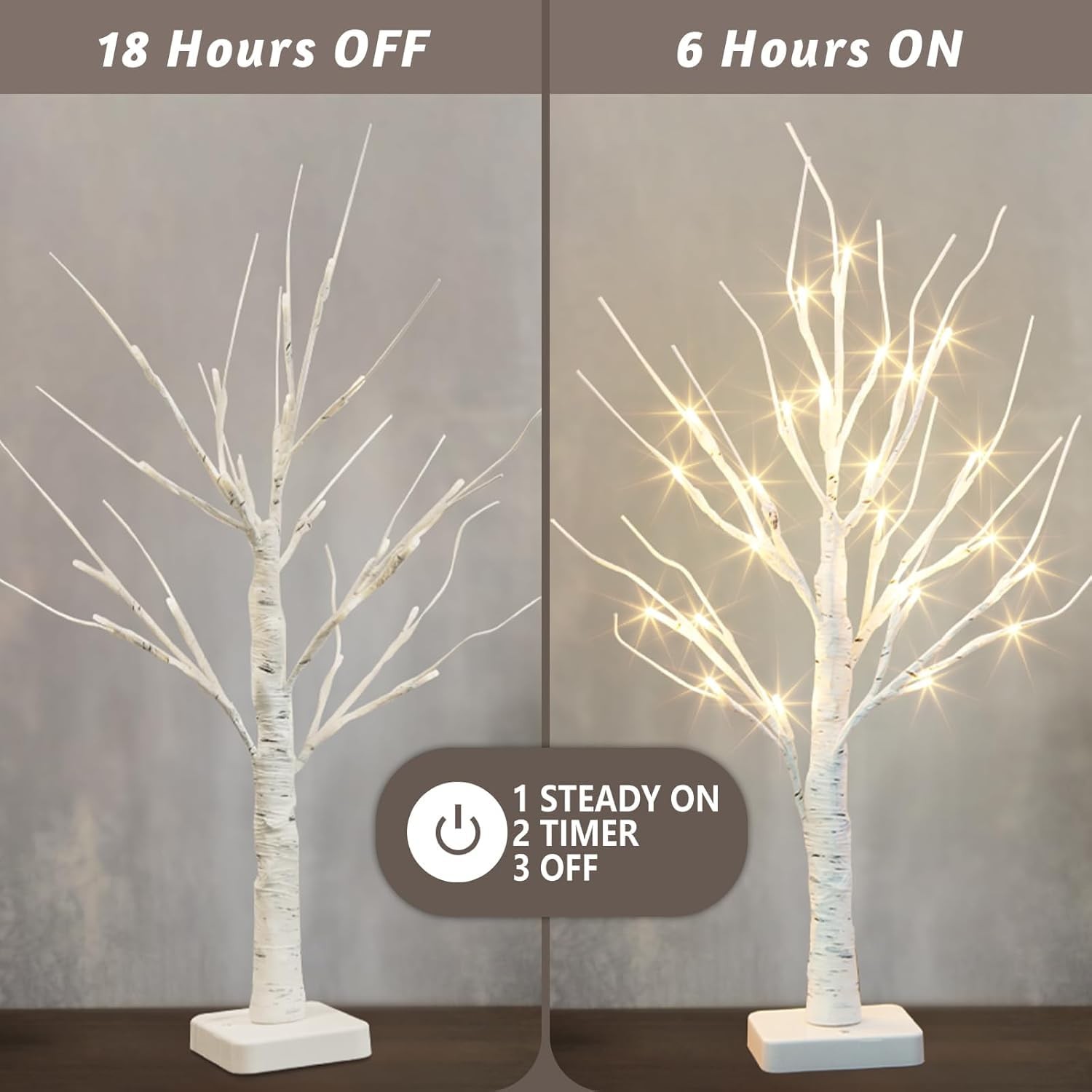White Birch Tree with LED Lights, Prelit Artificial Tree with Timer, Centerpiece