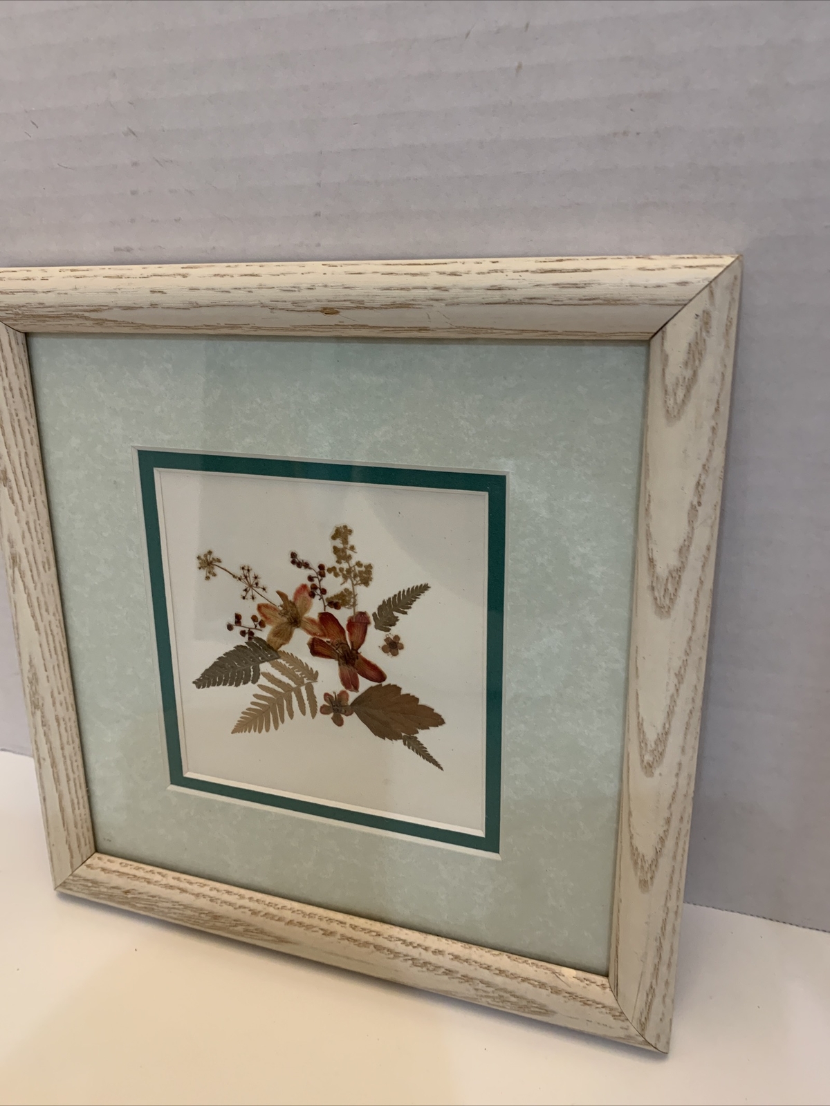 Dried Pressed Flowers Wall Hanging Art Floral Handmade Vintage Framed 9” Square