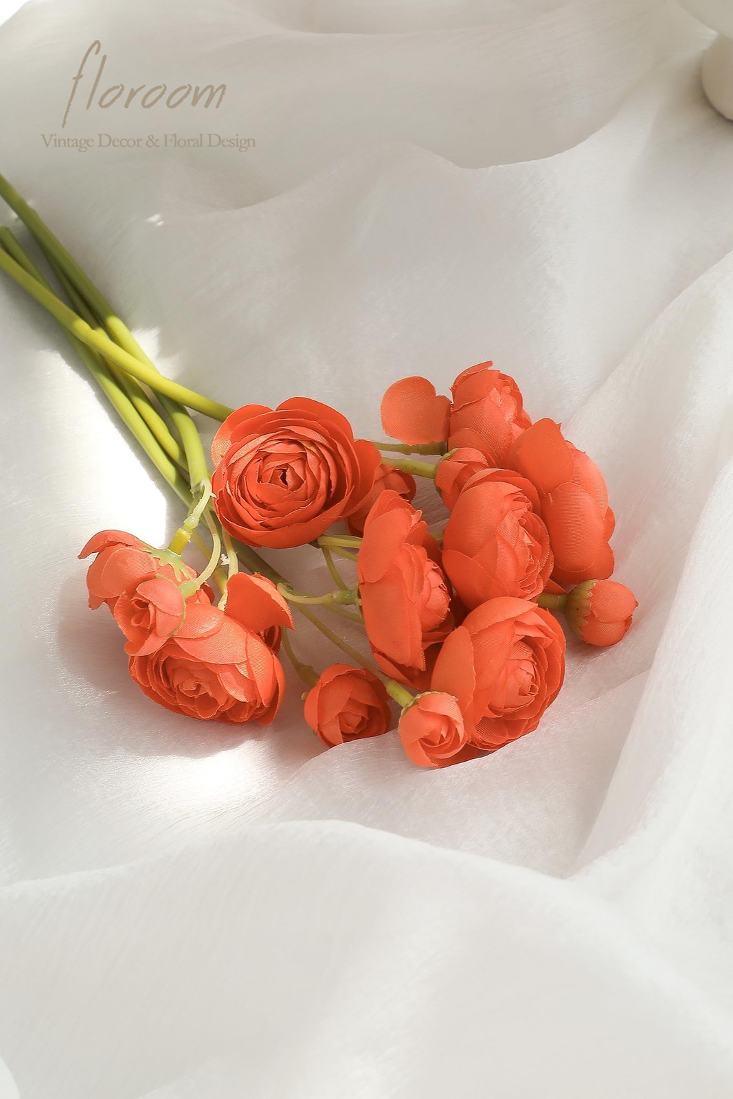 18 Pcs Ranunculus Artificial Flowers Burnt Orange Faux Silk Mini Bouquet