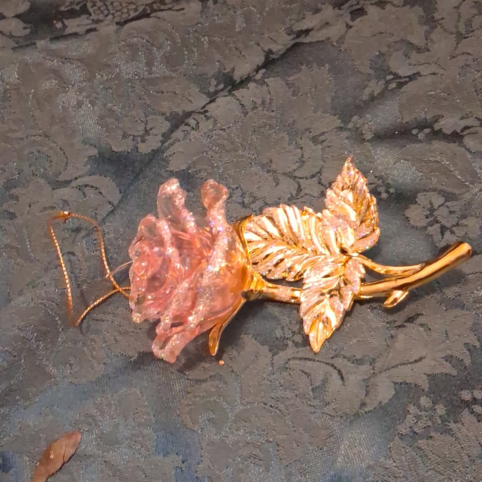 Pink Gold Metal Glass Artificial Rose Flower Stem Decorative Ornament