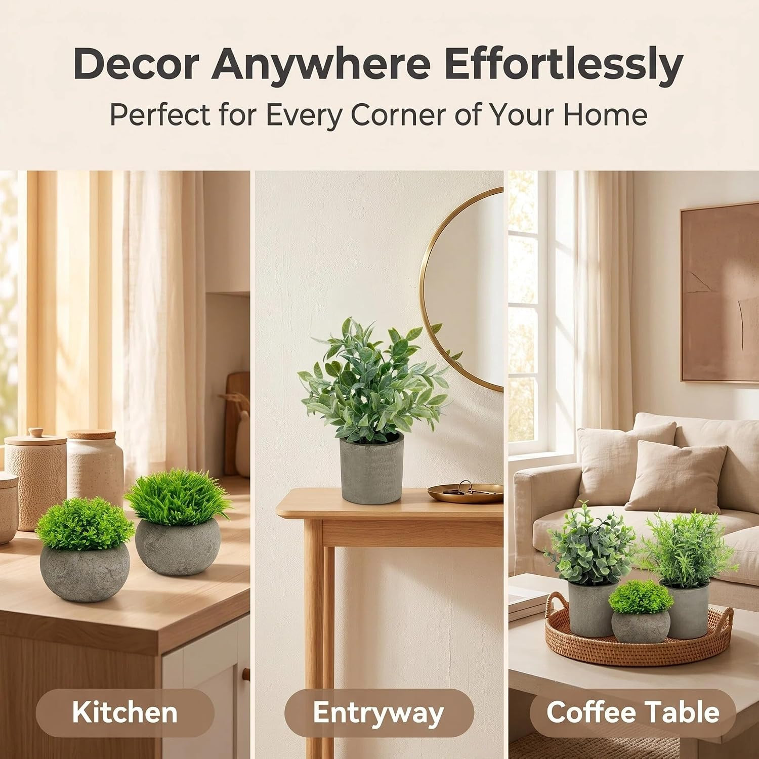 Faux Potted Plants in Cement Pots for Modern Home & Office Decor