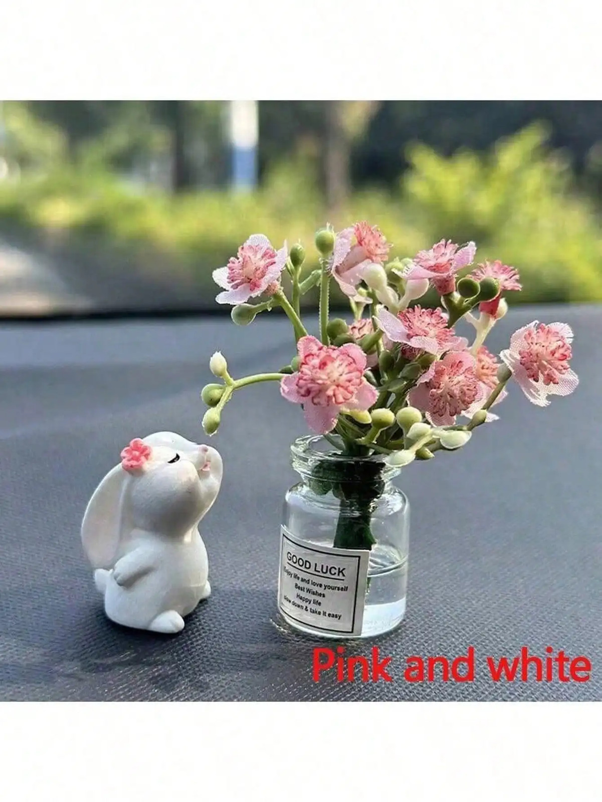 2Pcs Cute Rabbit Car Dashboard Ornament Mini Flower Vase Interior Styling Decor