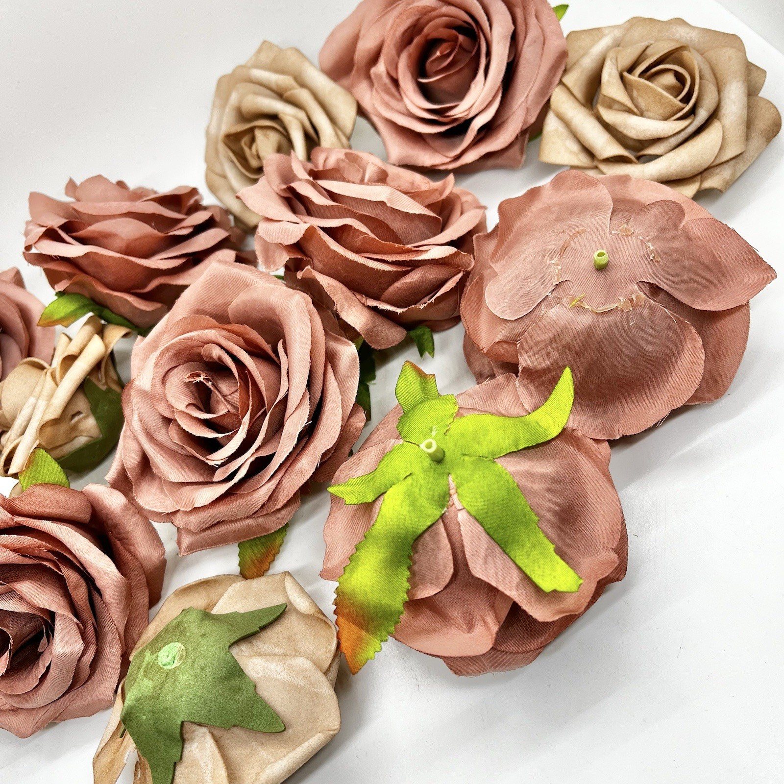 12 Count Stemless Roses Pink & Tan Flowers – Floral Decor Crafts For Crafting
