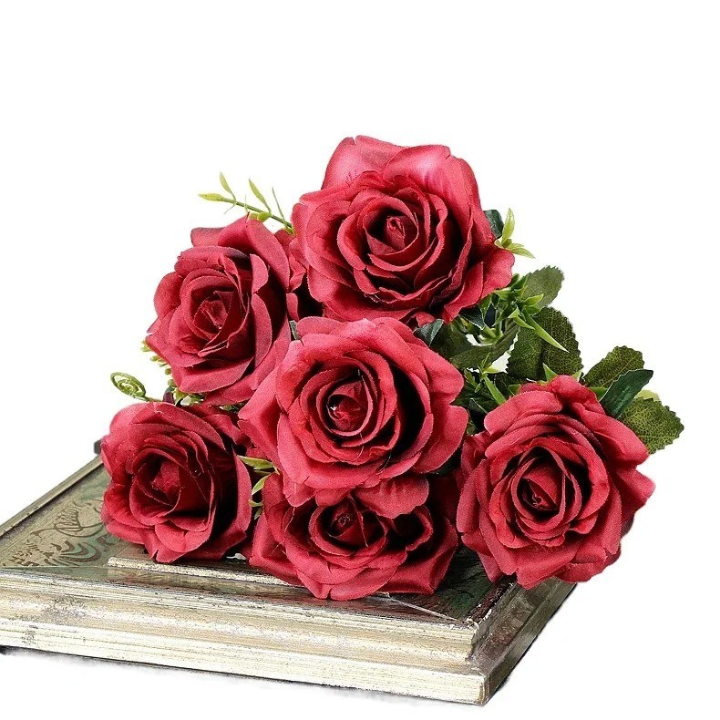High-quality Silk Orange Rose Artificial Flowers for Wedding Decoration, Big and
