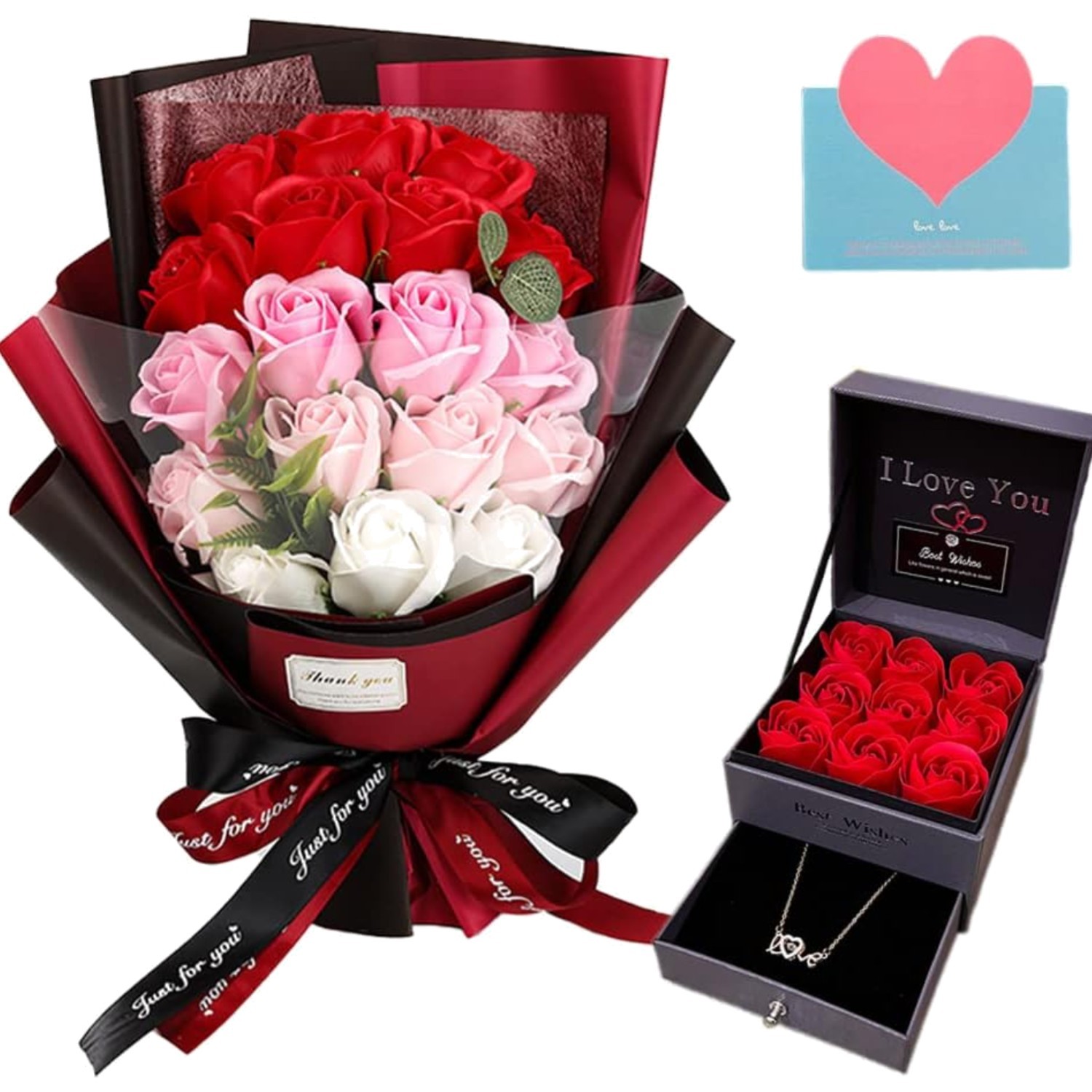 Roses Bouquet Artificial Flower – Preserved Red Rose Flowers with Love Neckla…
