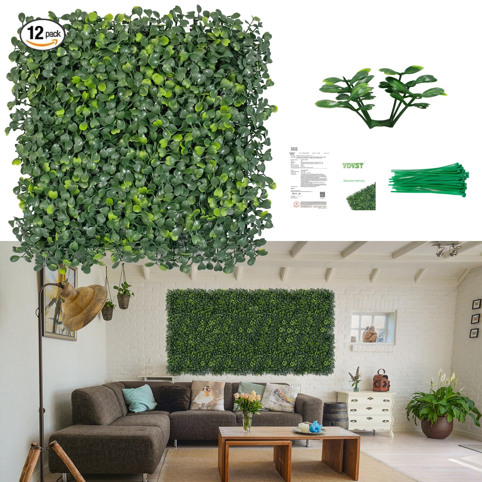 12 Artificial Boxwood Grass Wall Panels 10×10 Fake Greenery Backdrop ip Ties