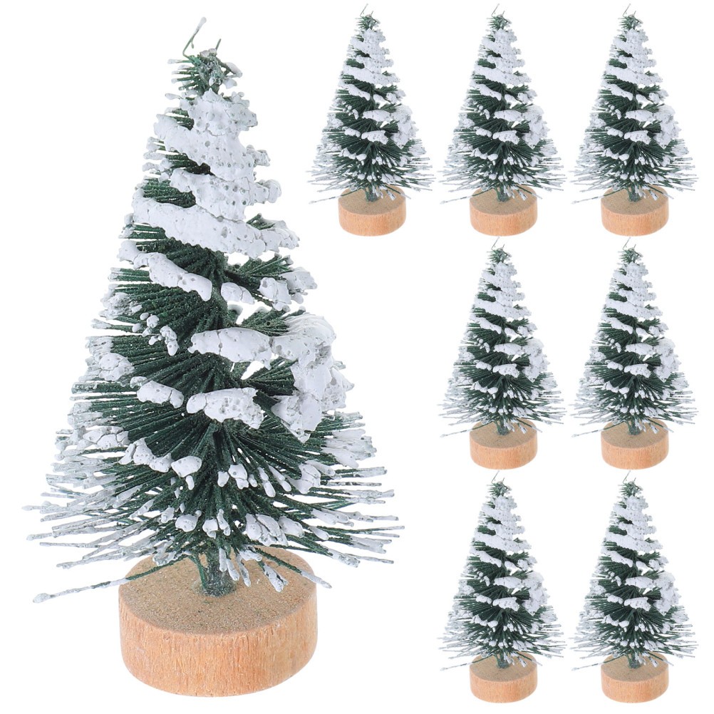 10 Pcs Mini Christmas Tree Ornaments 5 Cm Snow Covered Pine for Xmas Party Decor