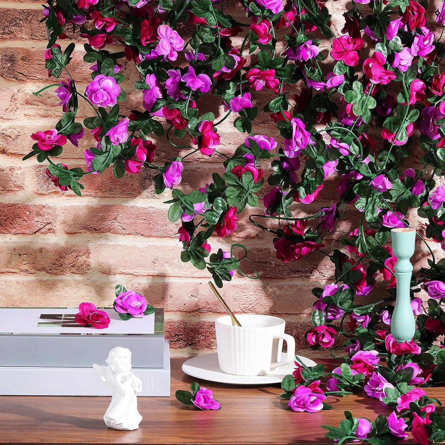 9Pcs 73.8ft Flower Garland Artificial Rose Vine Wall Hanging Artificial Flowers