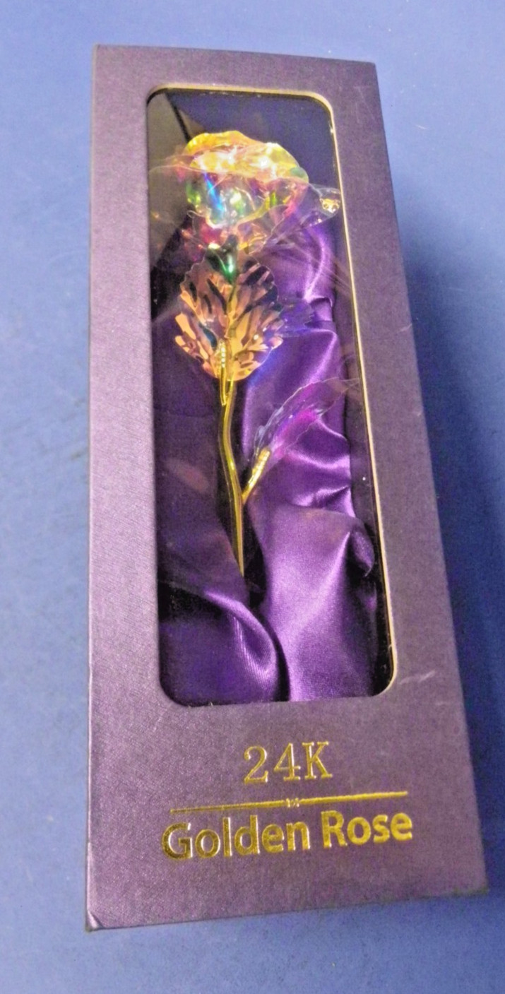 24K Gold Plated Golden Rose in Purple Box 9″