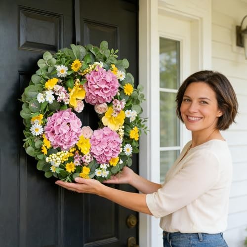 24 Inch Spring Wreath for Front Door – Spring Summer Wreath with Vibrant