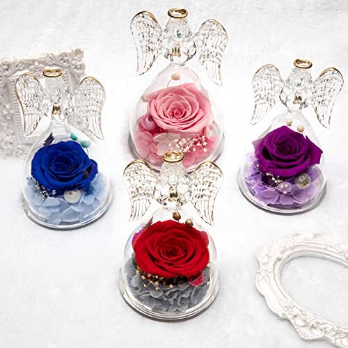 Mom Birthday Gifts for Mom Grandmas, Angel Figurines with Real Rose Purple