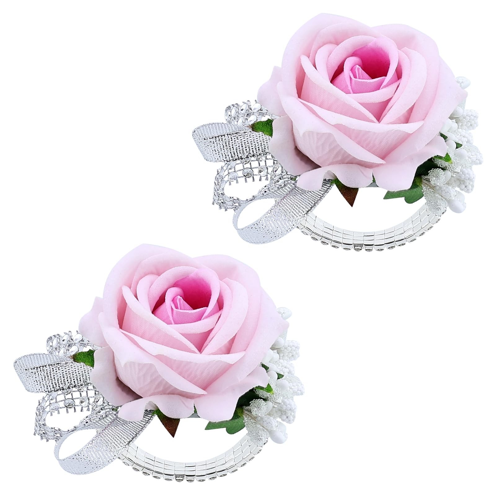 2 PCS Wrist Corsage Wristlet Wedding Prom Artificial Rose Flower Light Pink