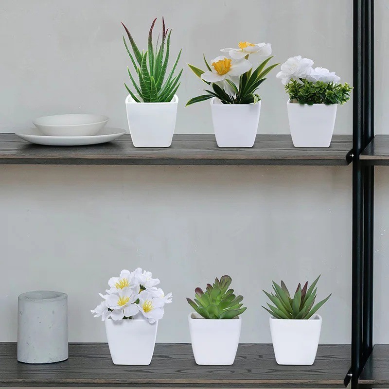6PCS Artificial Mini Bonsai Plants Potted Greenery Home Office Desk Decor DIY