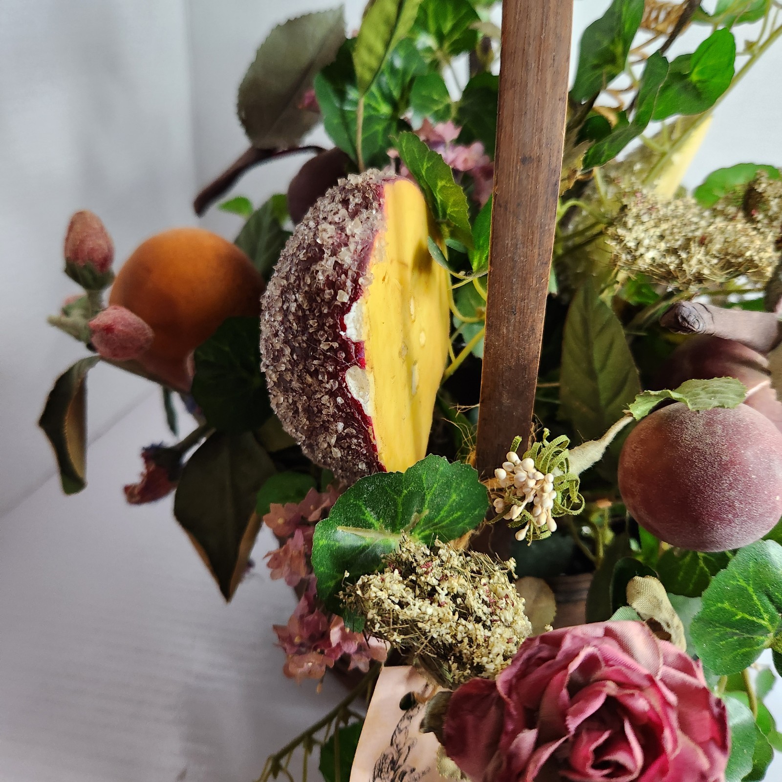 Vintage Floral Fruit Basket Centerpiece Cottagecore Rustic Farm Decor Handle