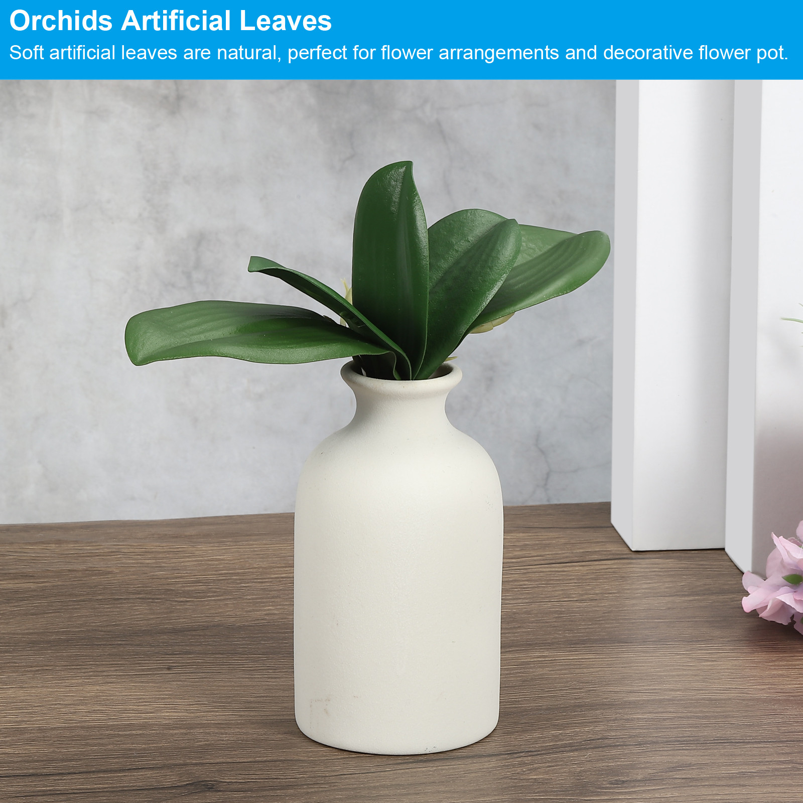 3 Pcs 8.27 Inch Faux Orchid Leaves 5 Petals Artificial Leaf with Stems