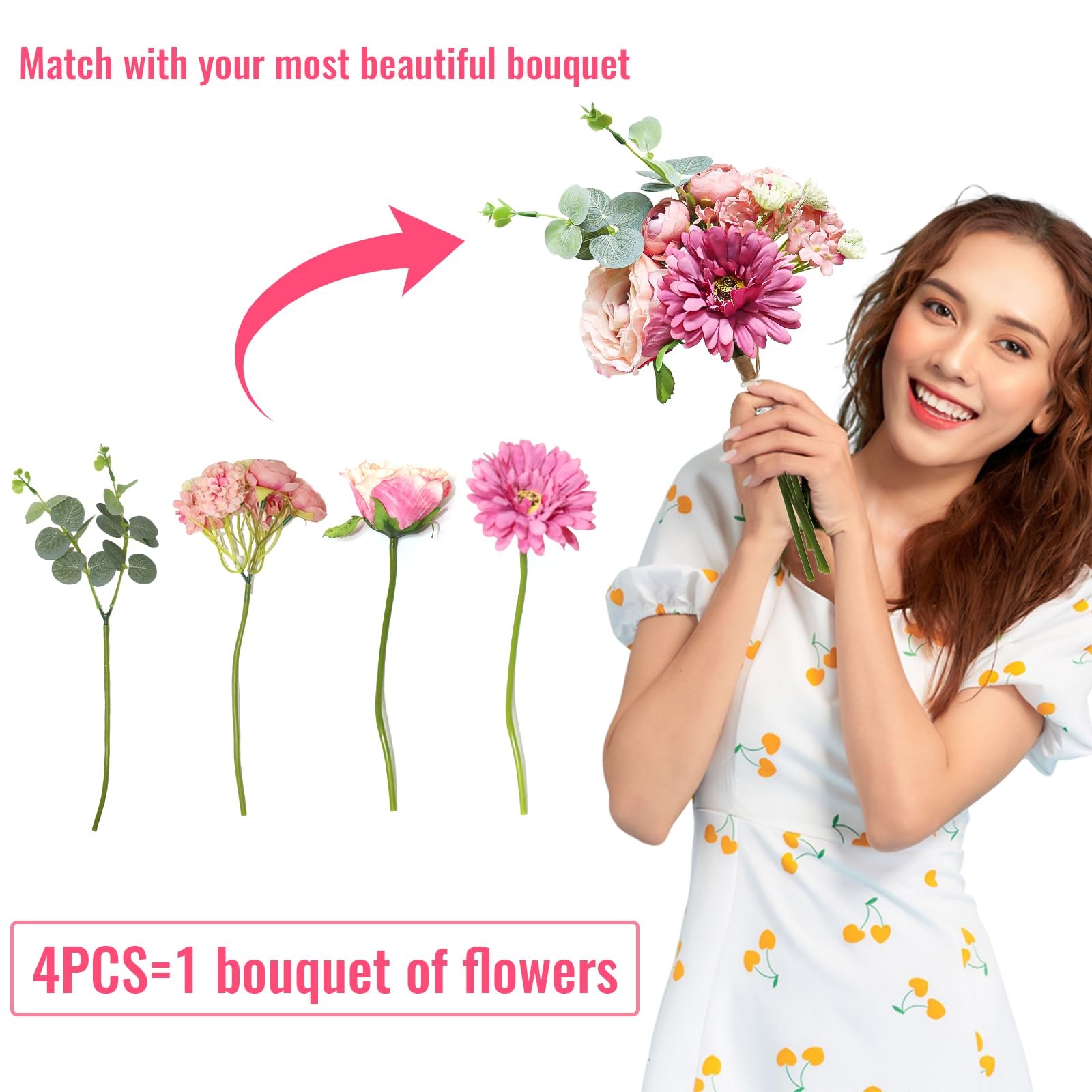 4 PCS Mixed Pink Artificial Peonies Bouquets Fake Flower Wedding Bride Spring