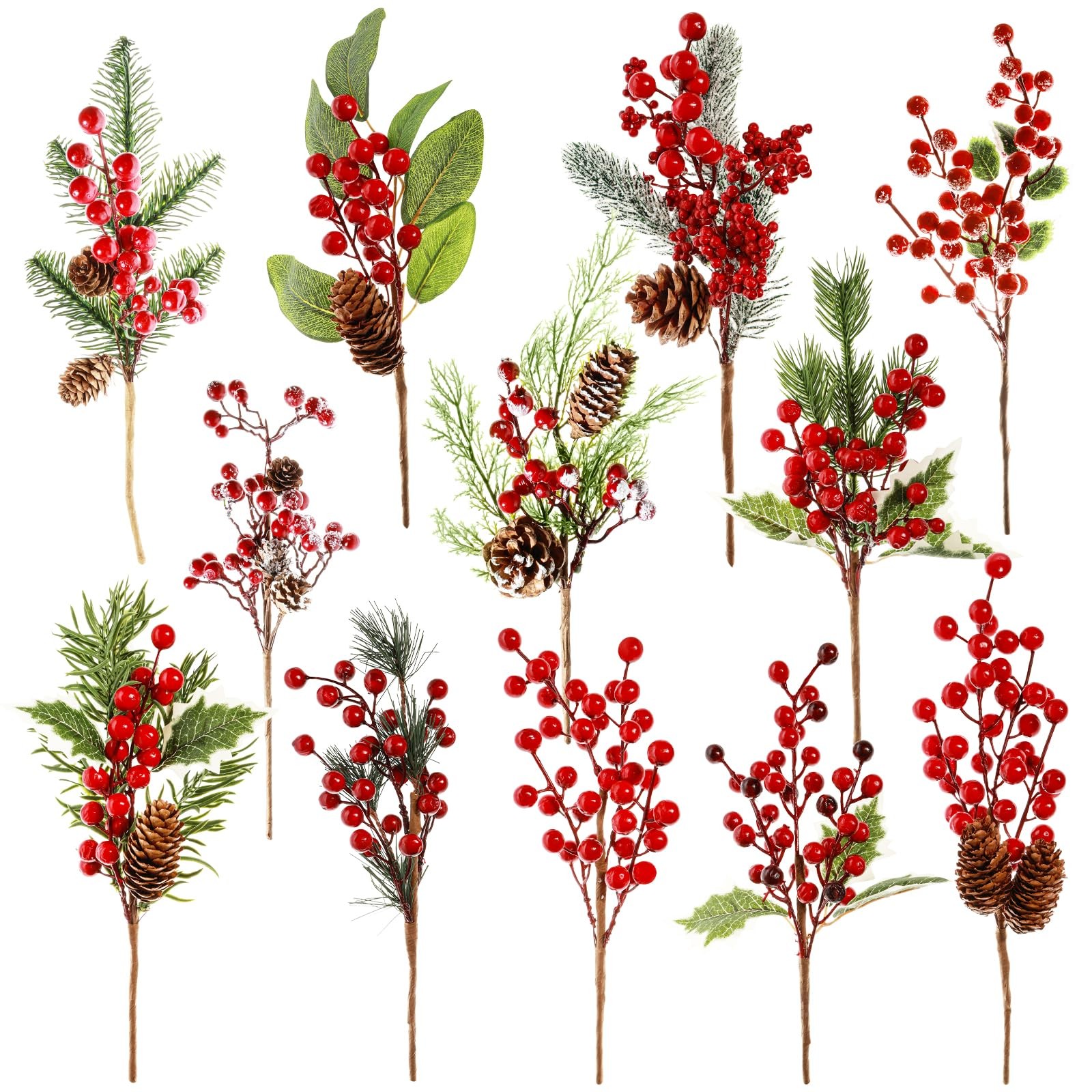 12 Pack 12 Inch Artificial Christmas Tree Picks Red Berry Sprays Wreath