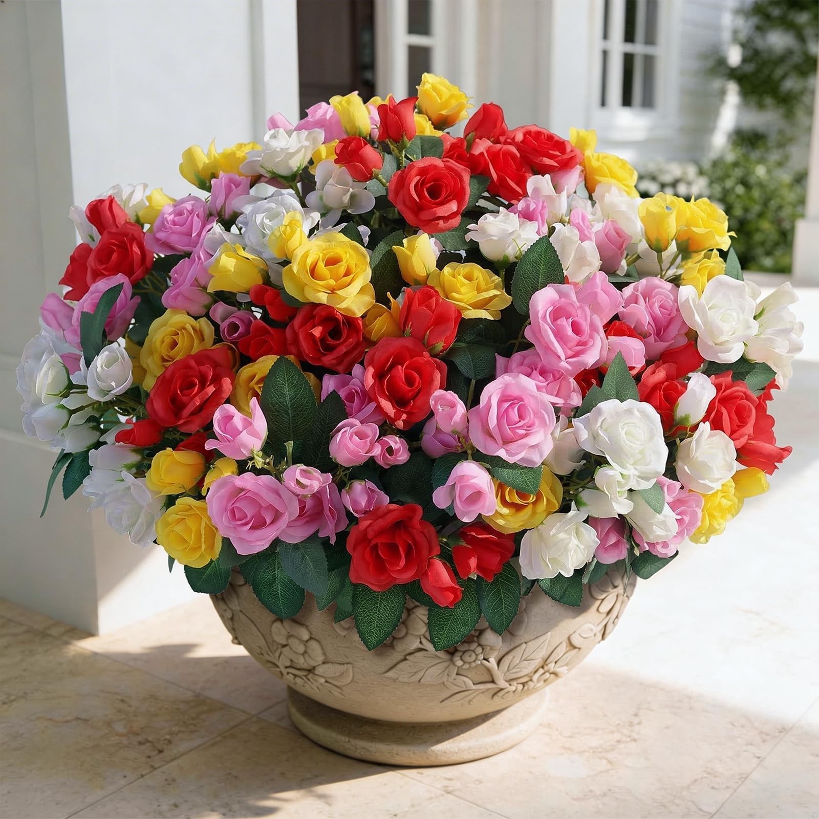 Bundles Artificial Roses for Front Door Outdoor Decor, Realistic 8 Mixed Color