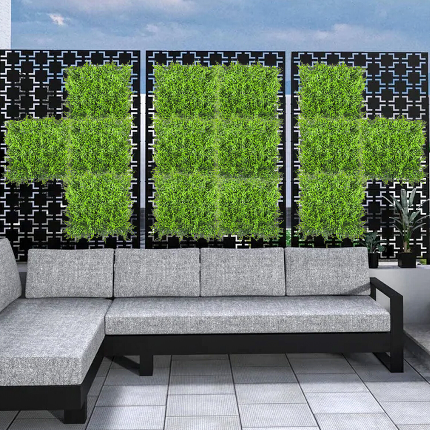 Artificial Fern Leaf with cover back Privacy Fence Screen Home Decor Hedge