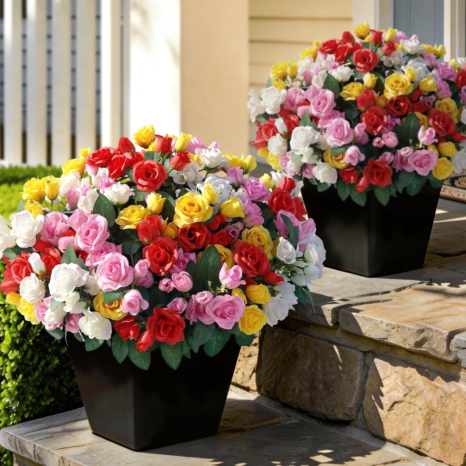 Bundles Artificial Roses for Front Door Outdoor Decor, Realistic 8 Mixed Color