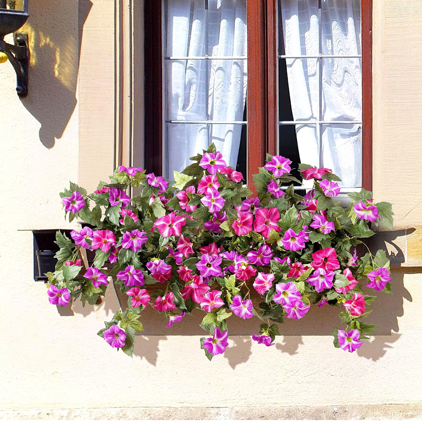 Ammyoo 4 Pcs Artificial Fake Petunia Flowers for Outdoor Decoration, Faux Sil…