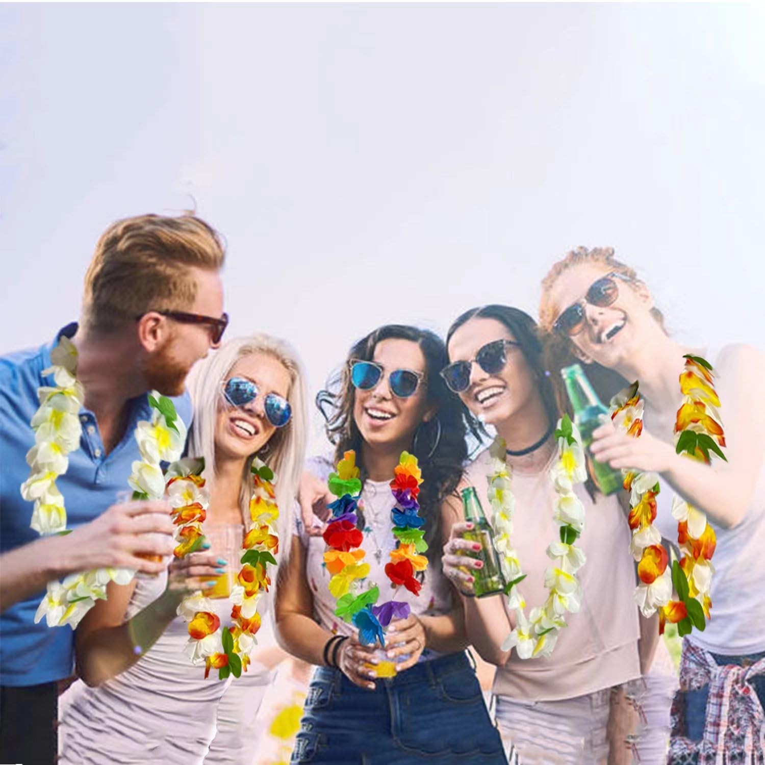 Hawaiian Leis 100 PCS Hawaii Flower Leis for Tropical Luau Party Decorations