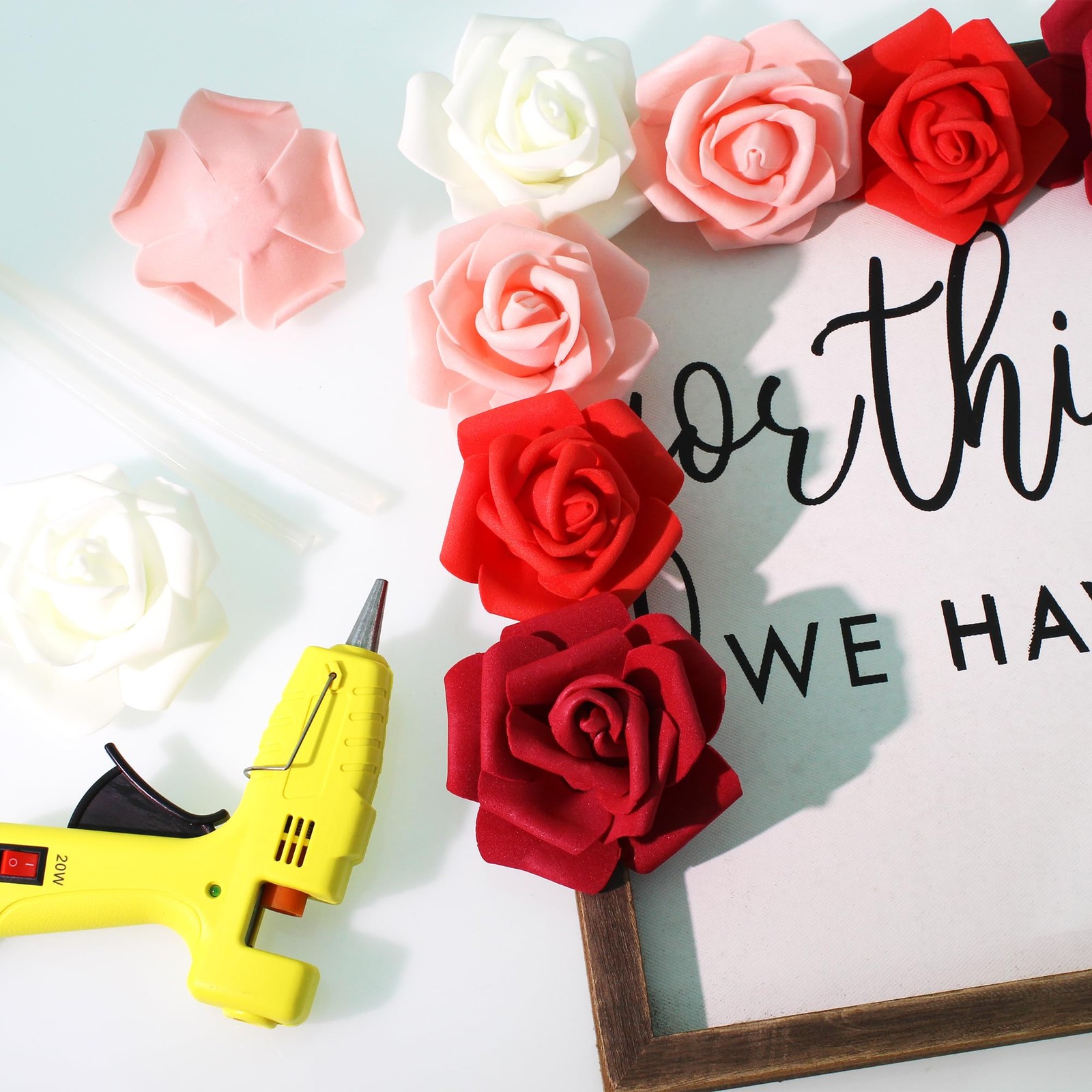 100 Pcs 3 Inch Artificial Flowers Bulk 5 in 1 Set Faux Foam Fake Rose Head We…