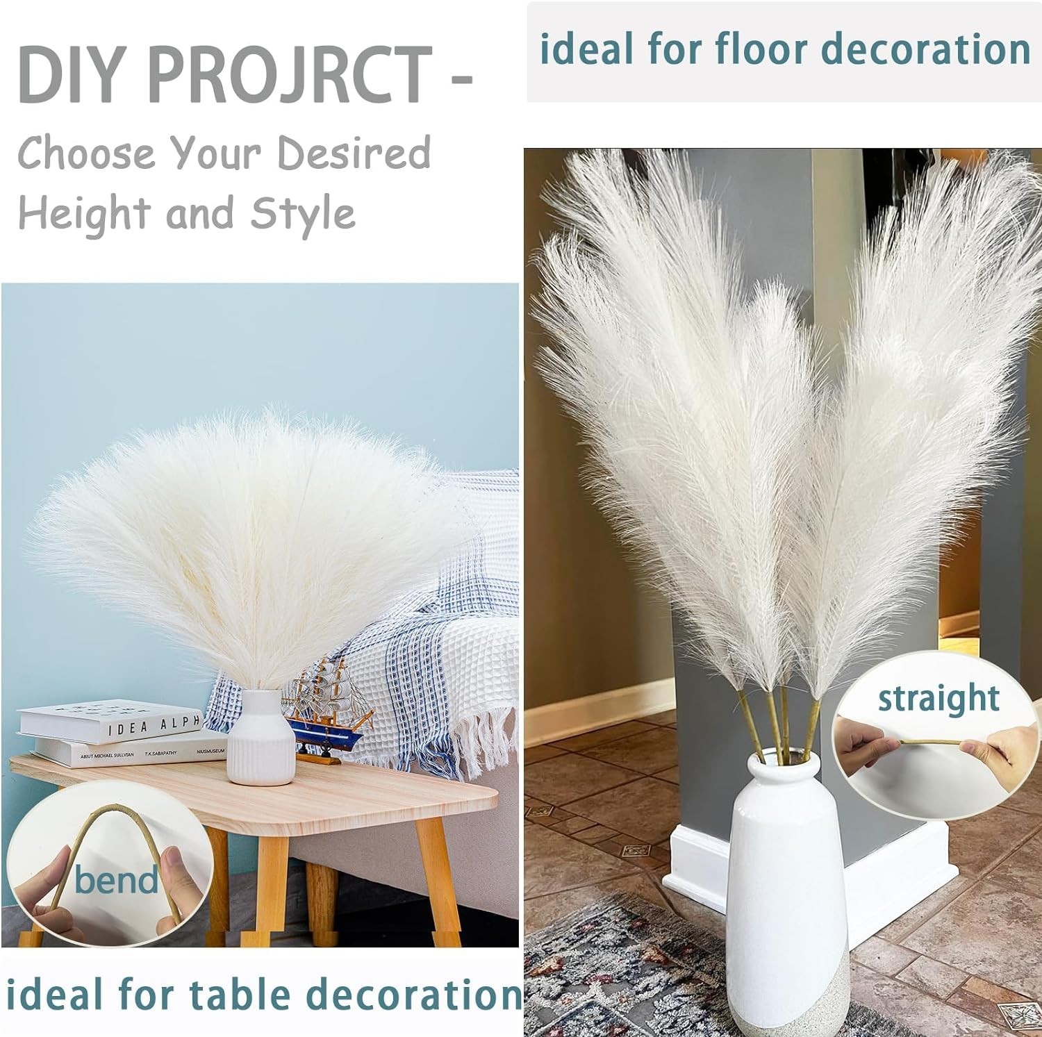 Stylish White Pampas Grass for Vase Decoration – 10 Stems