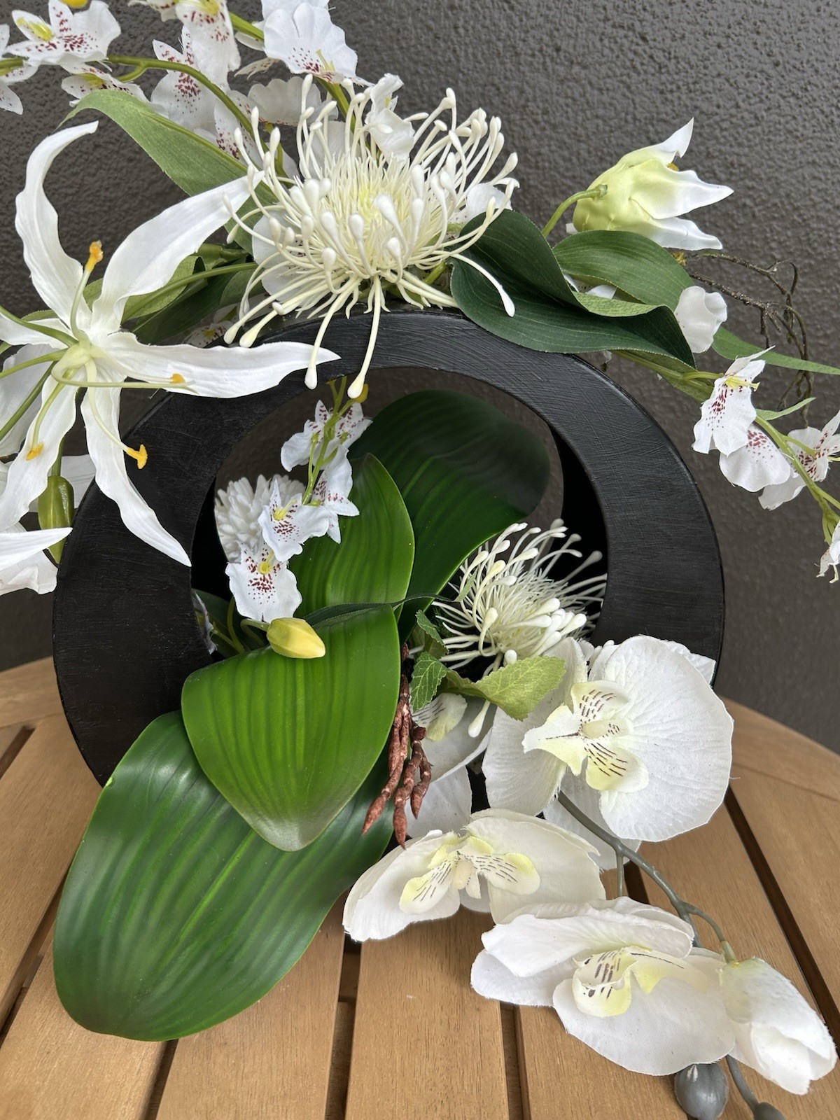 Silk Floral arrangement, centerpiece, orchids, lilies, Japanese,contemporary,