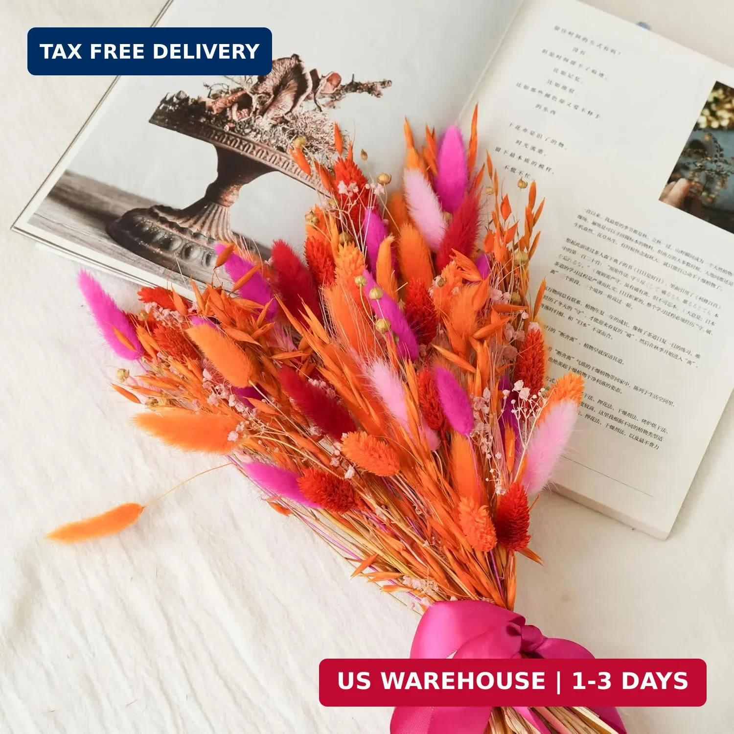 Boho Dried Flower Bouquet for Vase 17″ – Pampas Grass & Preserved Flowers Arrang
